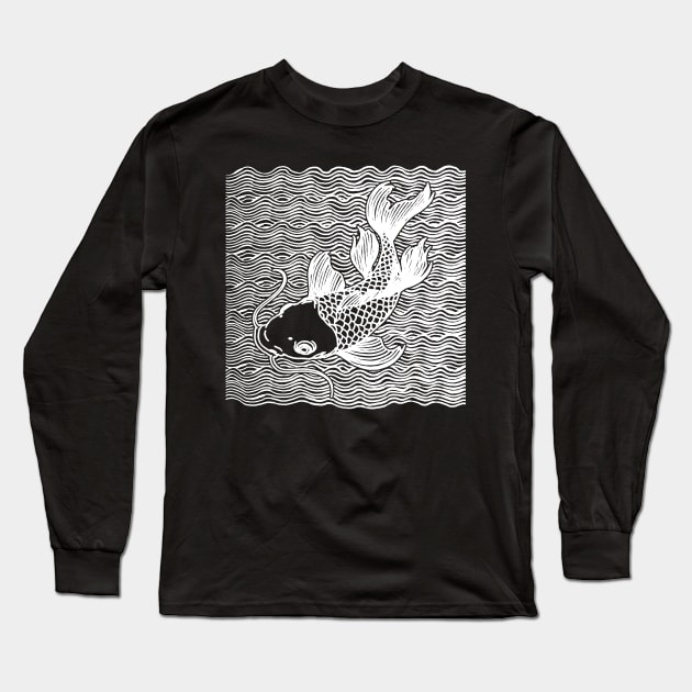 Koi Fish Great Wave Tattoo V2 Wht Long Sleeve T-Shirt by ebayson74@gmail.com